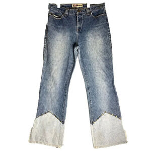 Fossile Womens Size 12 Patch Denim Jeans Studded Bootcut Western Boho Retro Y2K